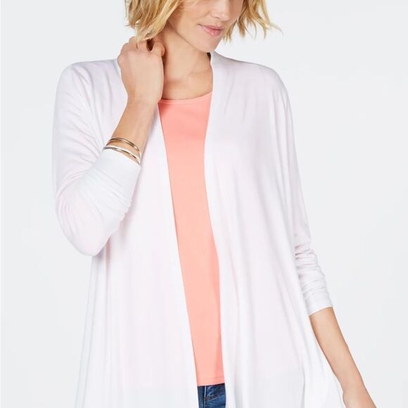 Karen Scott Elegant Long Lightweight White Open Front Cardigan (Size: XL) - Picture 3 of 13